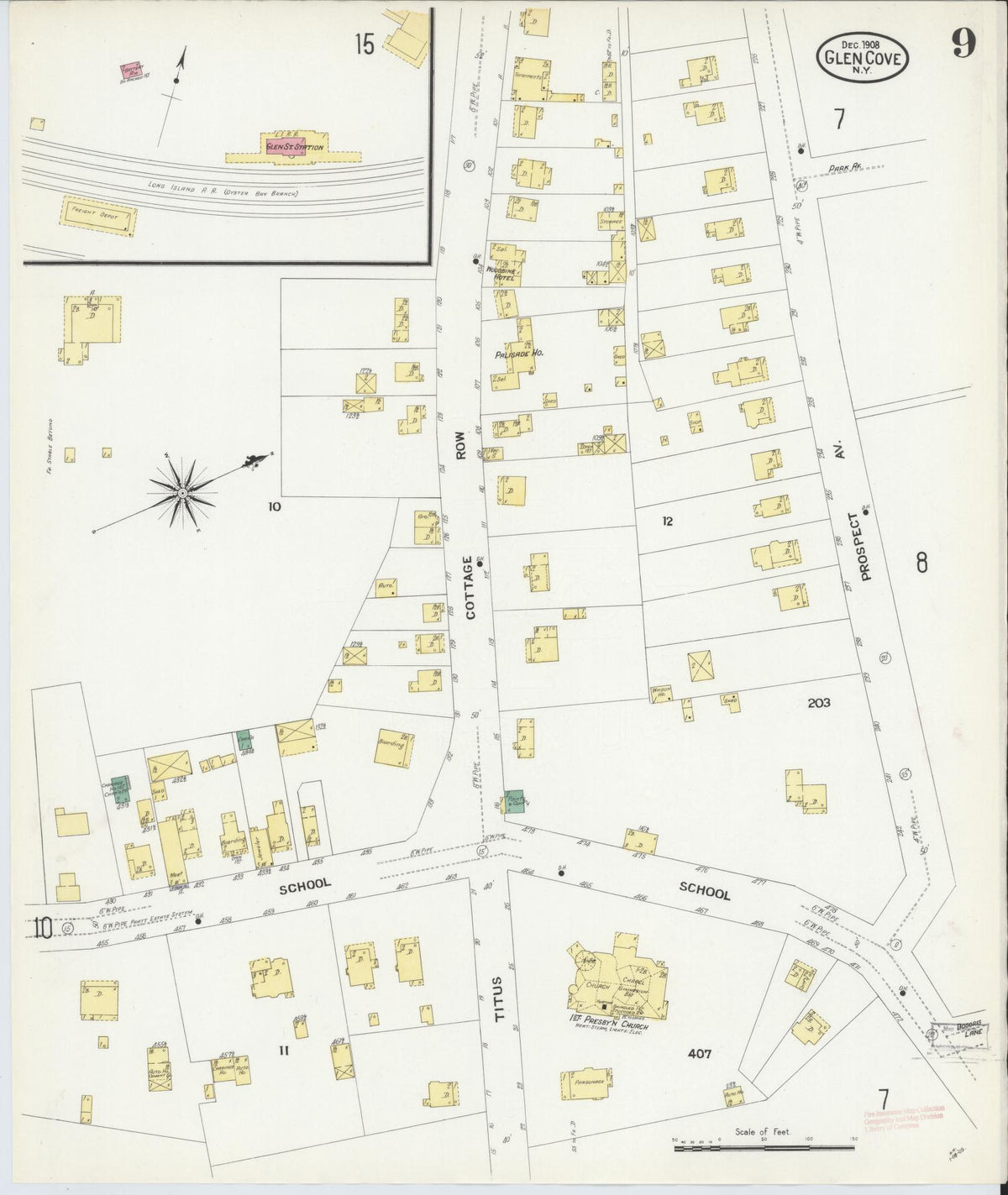 Sanborn Fire Insurance Map from Glen Cove, Nassau County, New York (1908), Sheet #0009 - Complete Map Set gallery image, historic Sanborn map, vintage wall art, New York New York