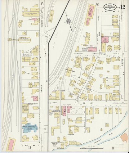 Sanborn Fire Insurance Map from Carbondale, Lackawanna County, Pennsylvania (1912), Sheet #0012 - Complete Map Set gallery image, historic Sanborn map, vintage wall art, Pennsylvania Pennsylvania