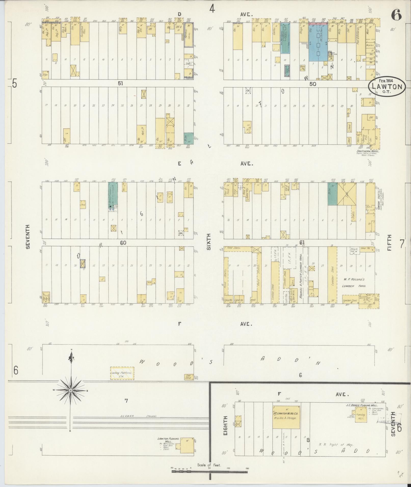 Sanborn Fire Insurance Map from Lawton, Comanche County, Oklahoma (1904), Sheet #0006 - Historic Sanborn Fire Insurance Map Print, vintage old map wall art, antique decor, genealogy gift, Oklahoma Oklahoma map