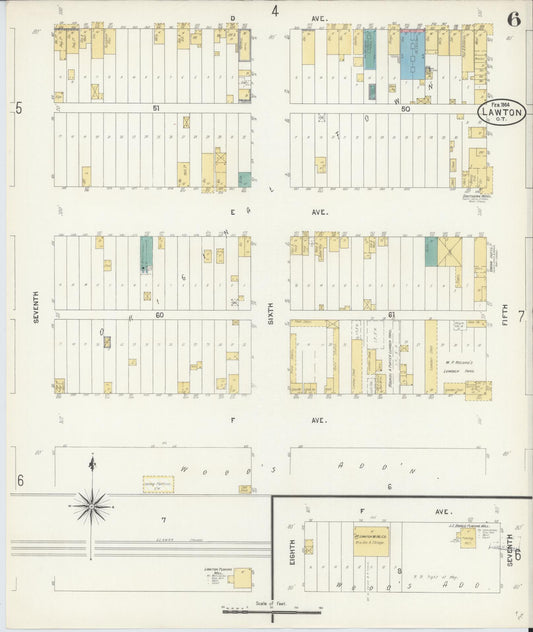 Sanborn Fire Insurance Map from Lawton, Comanche County, Oklahoma (1904), Sheet #0006 - Historic Sanborn Fire Insurance Map Print, vintage old map wall art, antique decor, genealogy gift, Oklahoma Oklahoma map