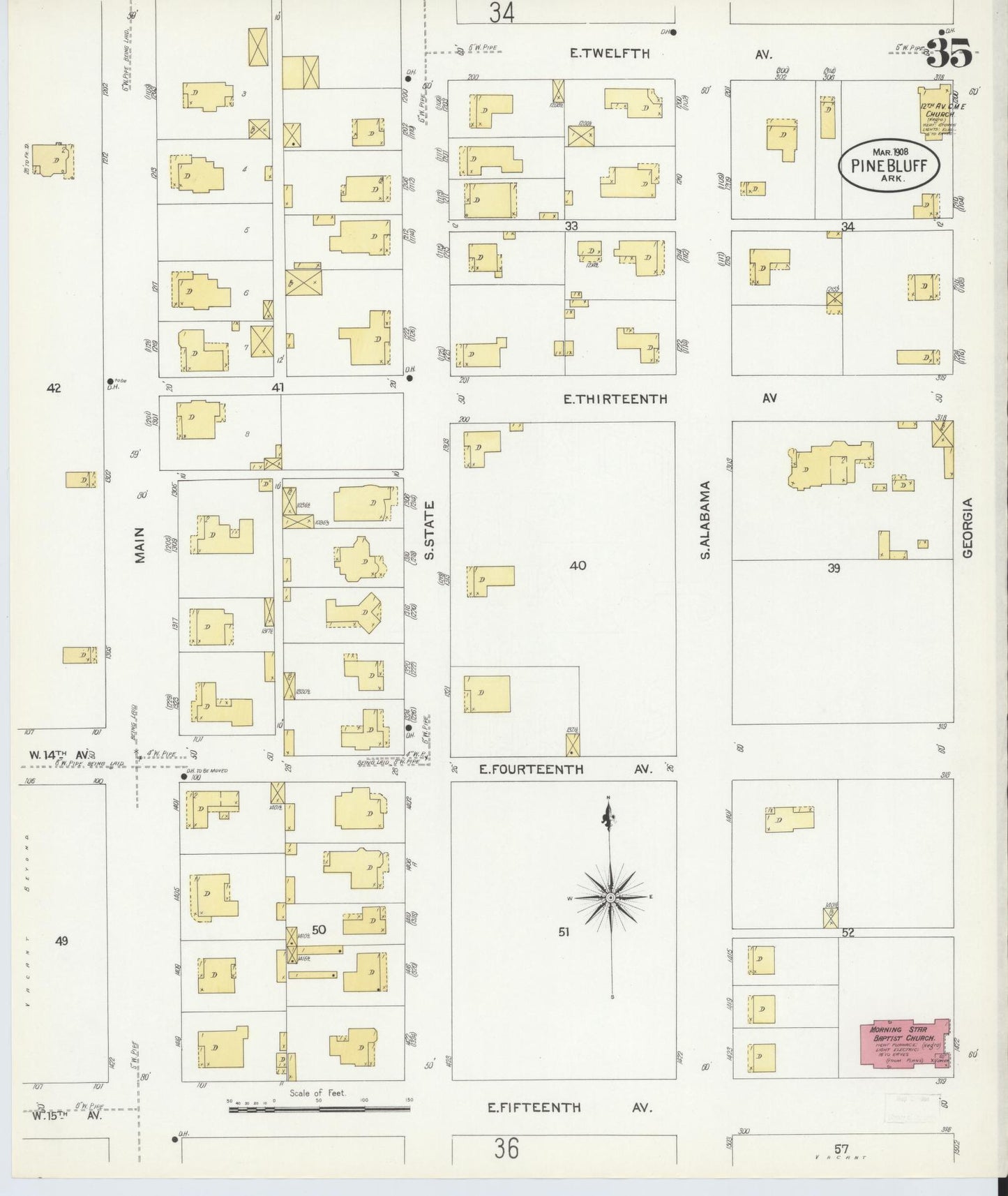 Sanborn Fire Insurance Map from Pine Bluff, Jefferson County, Arkansas (1908), Sheet #0035 - Complete Map Set gallery image, historic Sanborn map, vintage wall art, Arkansas Arkansas
