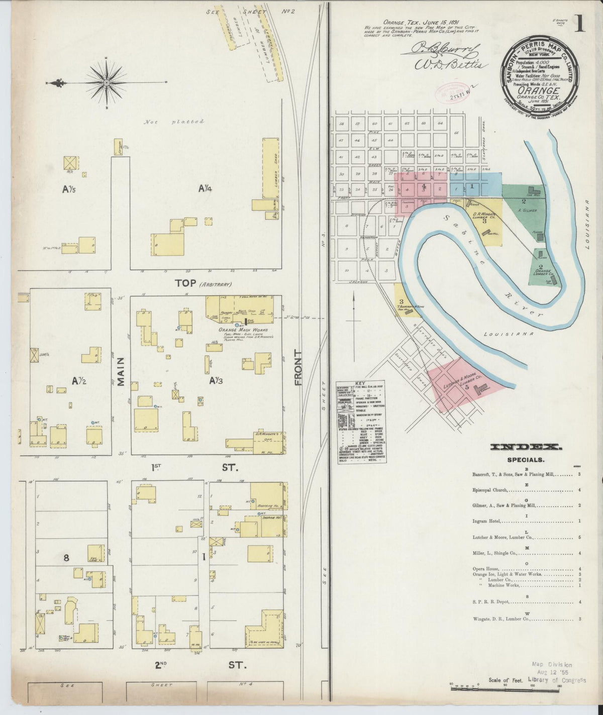 Sanborn Fire Insurance Map from Orange, Orange County, Texas (1891), Sheet #0001 - Complete Map Set gallery image, historic Sanborn map, vintage wall art, Texas Texas