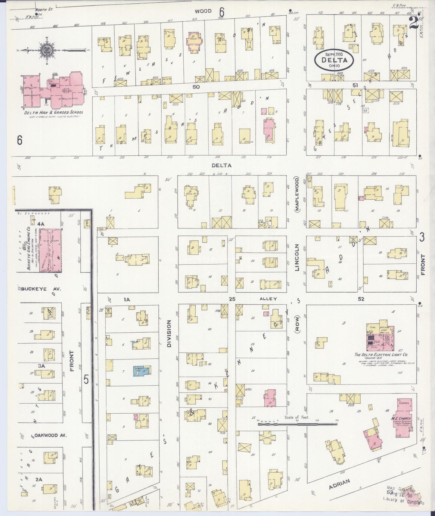 Sanborn Fire Insurance Map from Delta, Fulton County, Ohio (1910), Sheet #0002 - Historic Sanborn Fire Insurance Map Print, vintage old map wall art, antique decor, genealogy gift, Ohio Ohio map