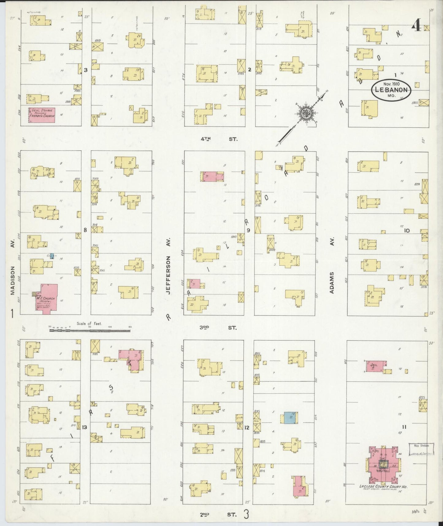 Sanborn Fire Insurance Map from Lebanon, Laclede County, Missouri (1910), Sheet #0004 - Complete Map Set gallery image, historic Sanborn map, vintage wall art, Missouri Missouri