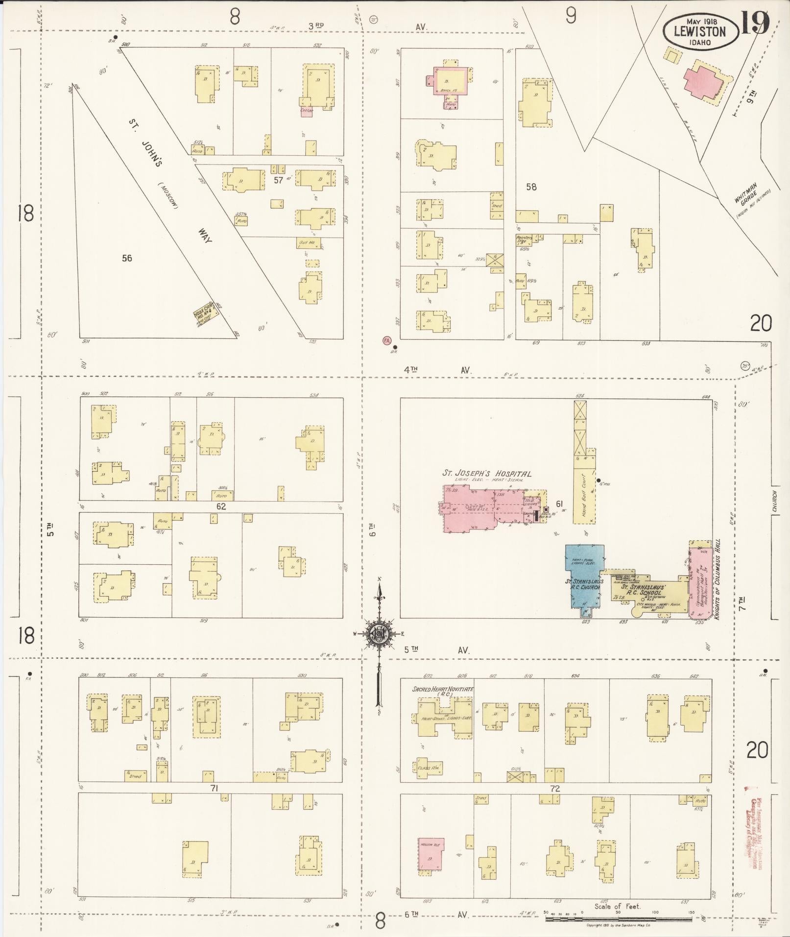 Sanborn Fire Insurance Map from Lewiston, Nez Perce County, Idaho (1918), Sheet #0019 - Historic Sanborn Fire Insurance Map Print, vintage old map wall art, antique decor, genealogy gift, Idaho Idaho map