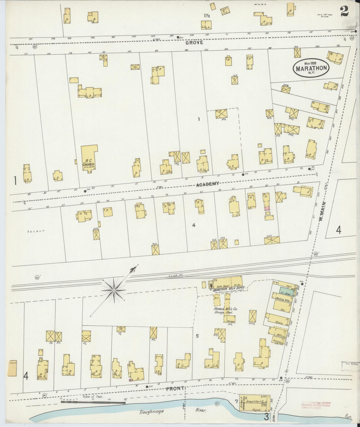 Sanborn Fire Insurance Map from Marathon, Cortland County, New York (1898), Sheet #0002 - Complete Map Set gallery image, historic Sanborn map, vintage wall art, New York New York
