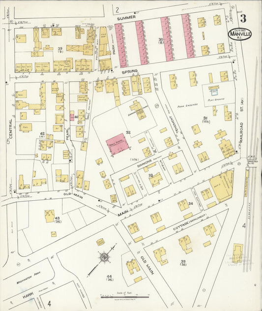 Sanborn Fire Insurance Map from Manville, Providence County, Rhode Island (1921), Sheet #0003 - Historic Sanborn Fire Insurance Map Print, vintage old map wall art, antique decor, genealogy gift, Rhode Island Rhode Island map