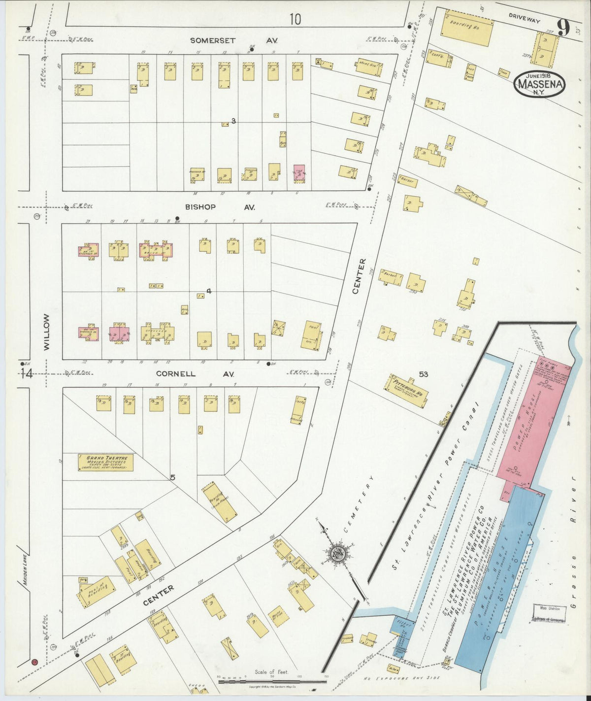 Sanborn Fire Insurance Map from Massena, St. Lawrence County, New York (1918), Sheet #0009 - Complete Map Set gallery image, historic Sanborn map, vintage wall art, New York New York