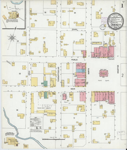 Sanborn Fire Insurance Map from Crockett, Houston County, Texas (1901), Sheet #0001 - Complete Map Set gallery image, historic Sanborn map, vintage wall art, Texas Texas