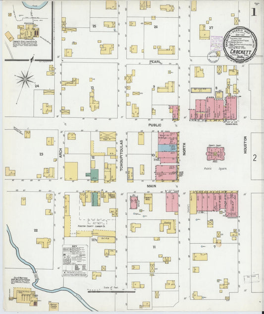 Sanborn Fire Insurance Map from Crockett, Houston County, Texas (1901), Sheet #0001 - Complete Map Set gallery image, historic Sanborn map, vintage wall art, Texas Texas