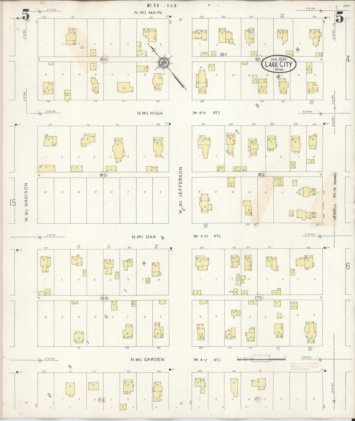 Sanborn Fire Insurance Map from Lake City, Wabasha County, Minnesota (1938), Sheet #0005 - Historic Sanborn Fire Insurance Map Print, vintage old map wall art, antique decor, genealogy gift, Minnesota Minnesota map
