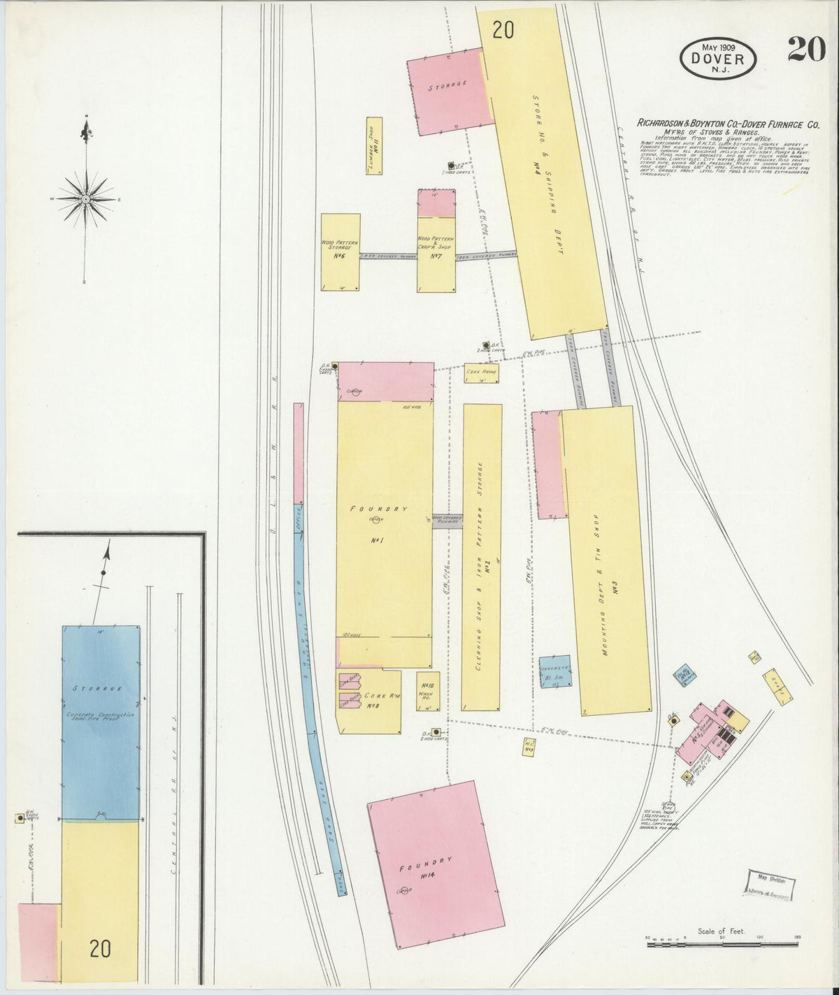 Sanborn Fire Insurance Map from Dover, Morris County, New Jersey (1909), Sheet #0020 - Historic Sanborn Fire Insurance Map Print, vintage old map wall art, antique decor, genealogy gift, New Jersey New Jersey map