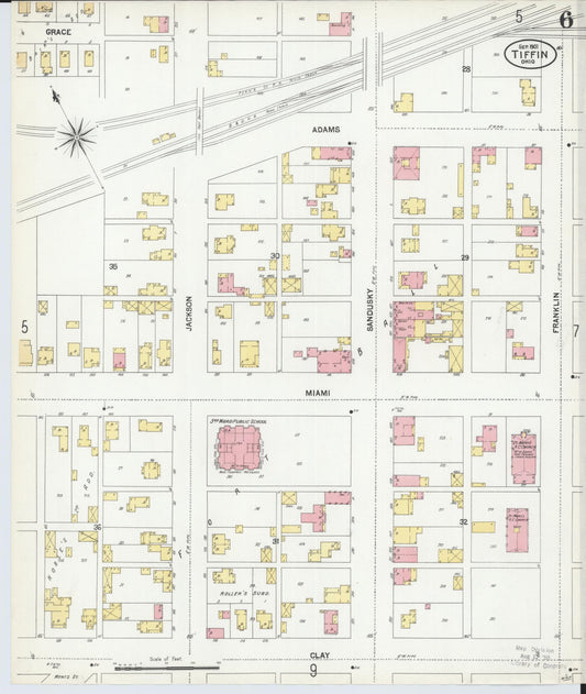 Sanborn Fire Insurance Map from Tiffin, Seneca County, Ohio (1901), Sheet #0006 - Historic Sanborn Fire Insurance Map Print, vintage old map wall art, antique decor, genealogy gift, Ohio Ohio map