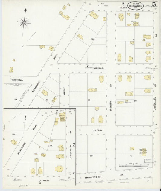 Sanborn Fire Insurance Map from Hicksville, Nassau County, New York (1908), Sheet #0005 - Historic Sanborn Fire Insurance Map Print, vintage old map wall art, antique decor, genealogy gift, New York New York map