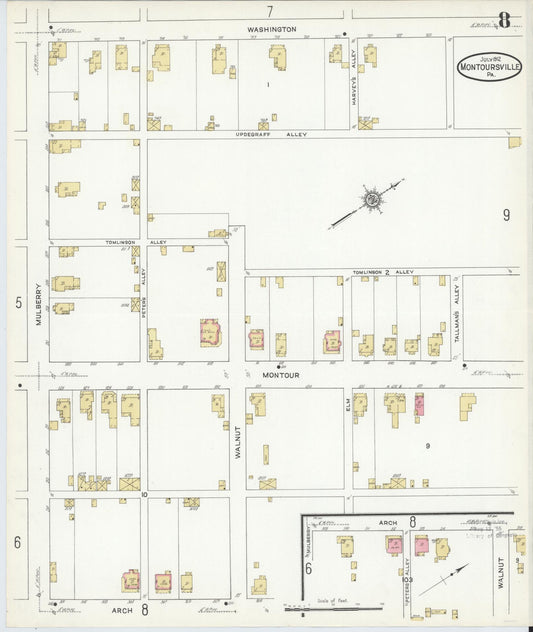 Sanborn Fire Insurance Map from Montoursville, Lycoming County, Pennsylvania (1912), Sheet #0008 - Historic Sanborn Fire Insurance Map Print, vintage old map wall art, antique decor, genealogy gift, Pennsylvania Pennsylvania map
