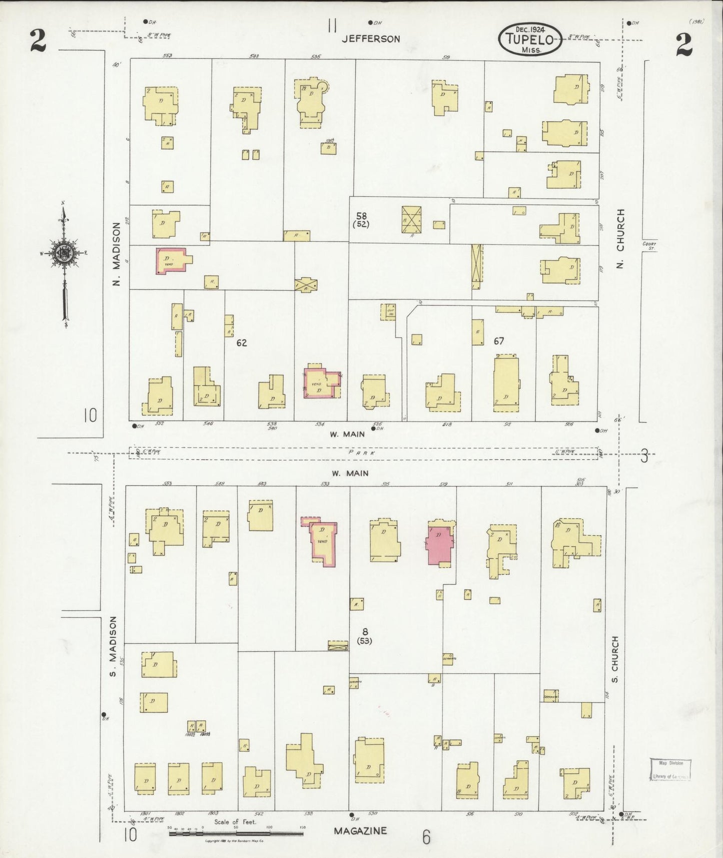 Sanborn Fire Insurance Map from Tupelo, Lee County, Mississippi (1924), Sheet #0002 - Complete Map Set gallery image, historic Sanborn map, vintage wall art, Mississippi Mississippi