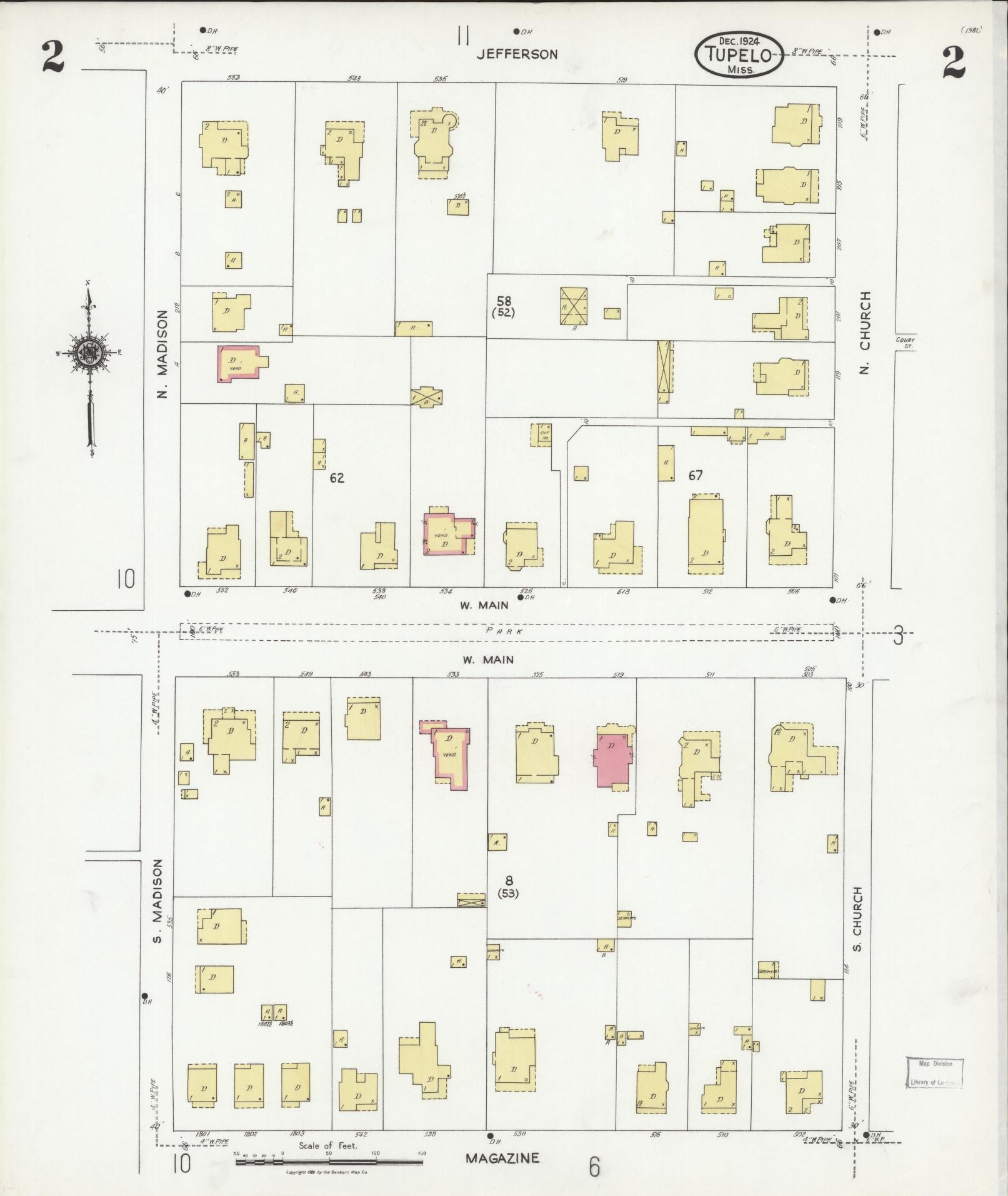 Sanborn Fire Insurance Map from Tupelo, Lee County, Mississippi (1924), Sheet #0002 - Complete Map Set gallery image, historic Sanborn map, vintage wall art, Mississippi Mississippi