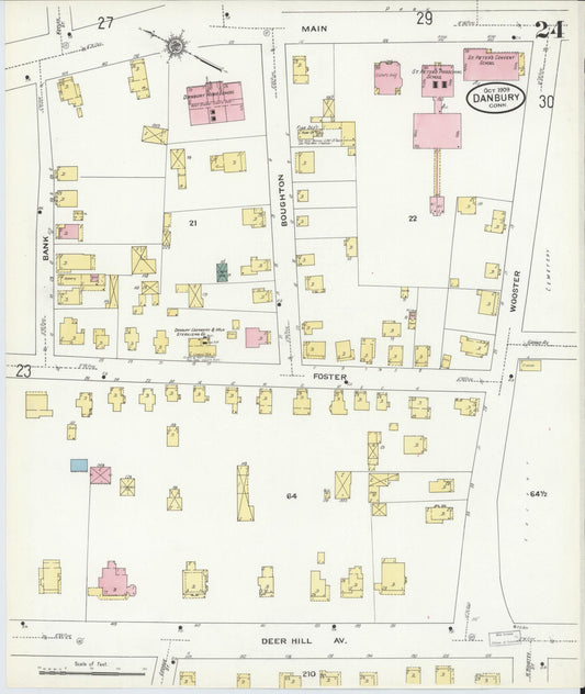 Sanborn Fire Insurance Map from Danbury, Fairfield County, Connecticut (1909), Sheet #0024 - Historic Sanborn Fire Insurance Map Print, vintage old map wall art, antique decor, genealogy gift, Connecticut Connecticut map