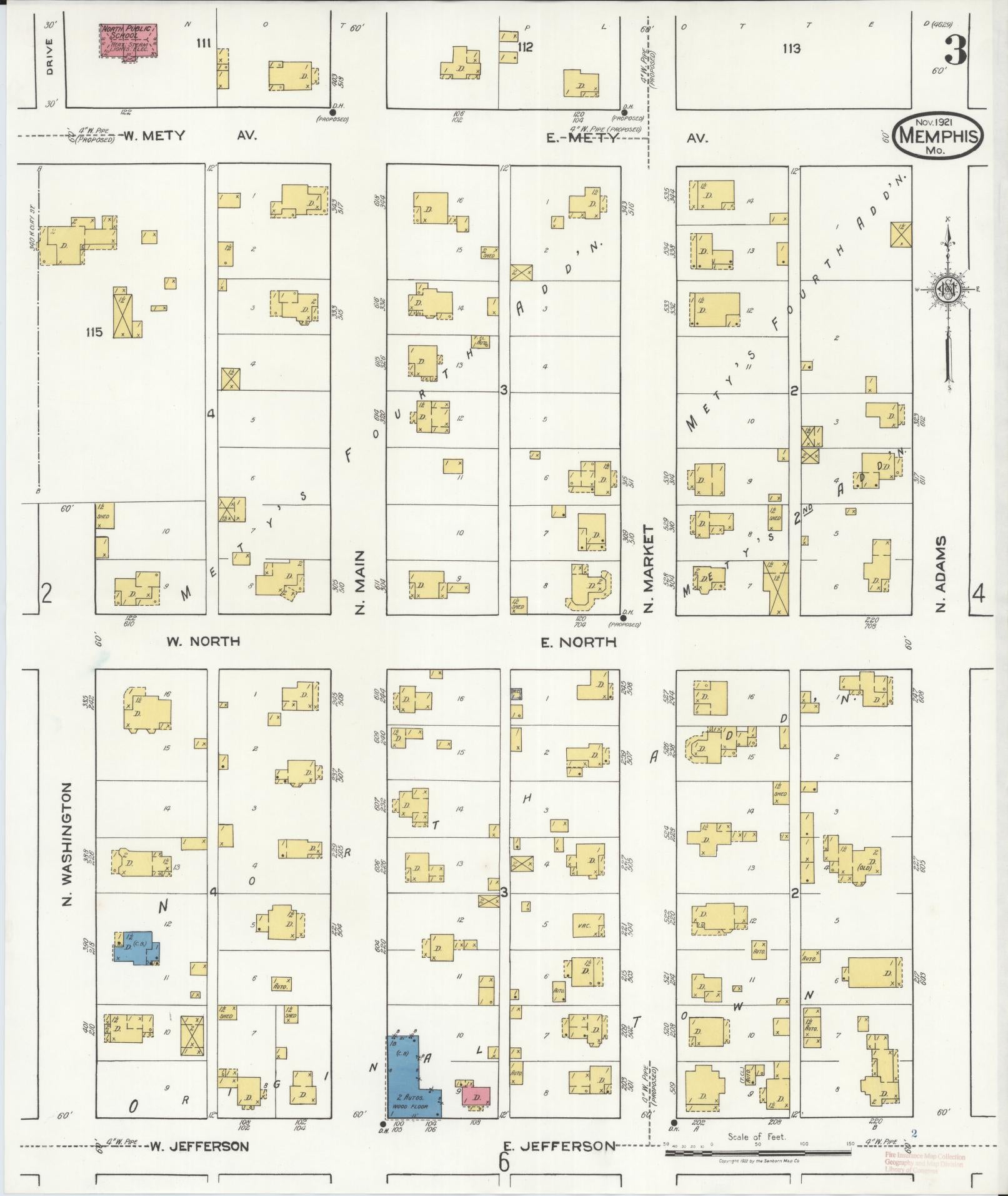 Sanborn Fire Insurance Map from Memphis, Scotland County, Missouri (1921), Sheet #0003 - Historic Sanborn Fire Insurance Map Print, vintage old map wall art, antique decor, genealogy gift, Missouri Missouri map