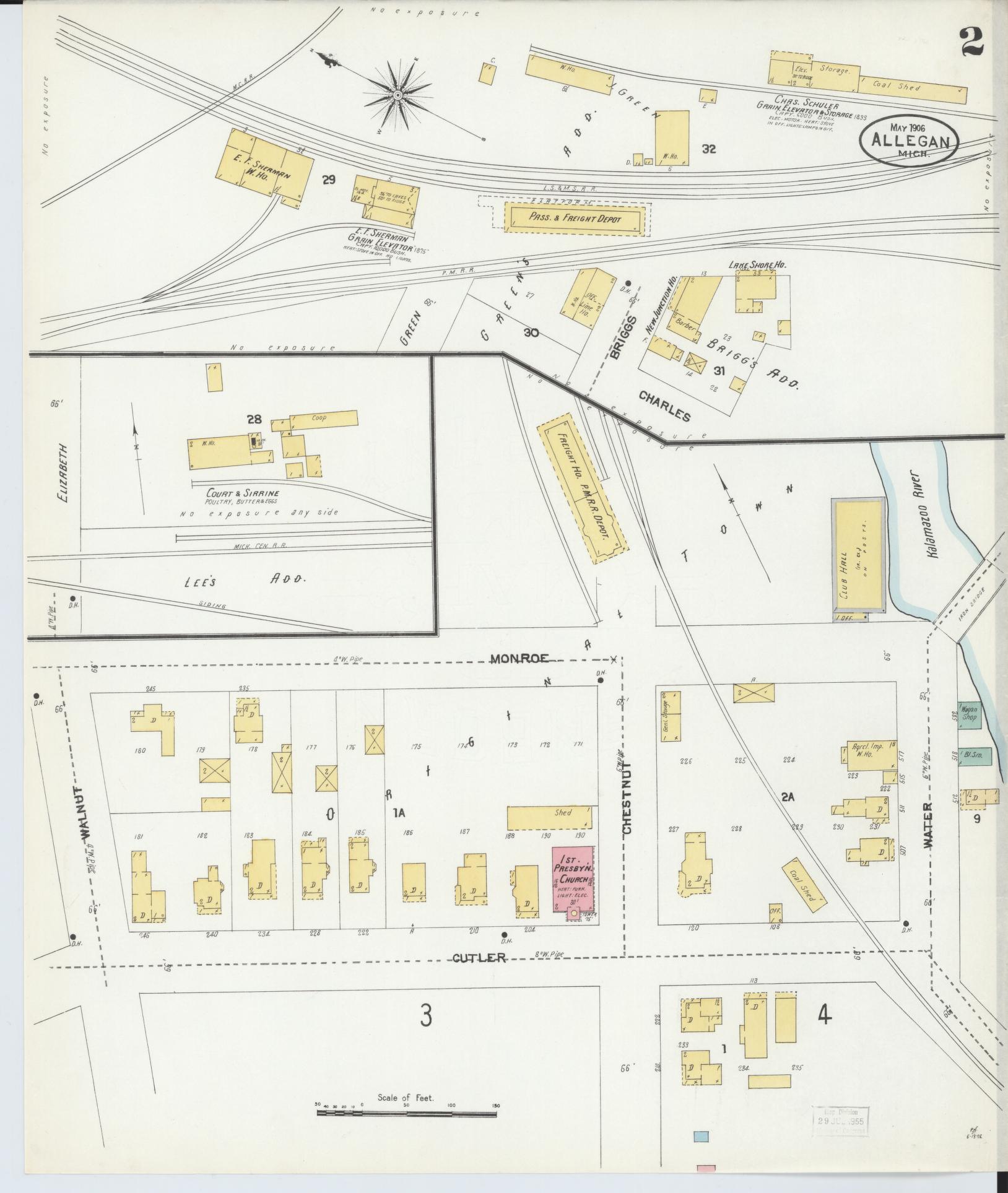 Sanborn Fire Insurance Map from Allegan, Allegan County, Michigan (1906), Sheet #0002 - Historic Sanborn Fire Insurance Map Print, vintage old map wall art, antique decor, genealogy gift, Michigan Michigan map
