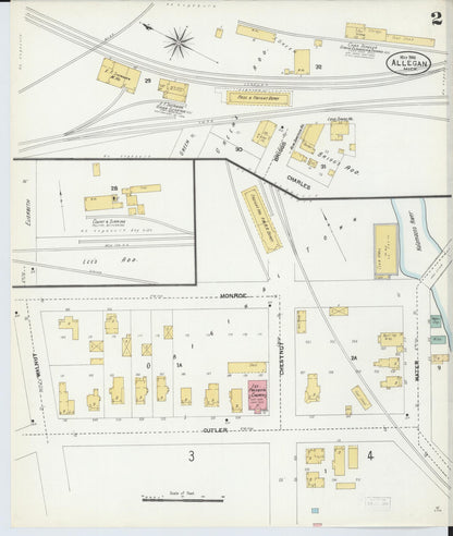Sanborn Fire Insurance Map from Allegan, Allegan County, Michigan (1906), Sheet #0002 - Historic Sanborn Fire Insurance Map Print, vintage old map wall art, antique decor, genealogy gift, Michigan Michigan map