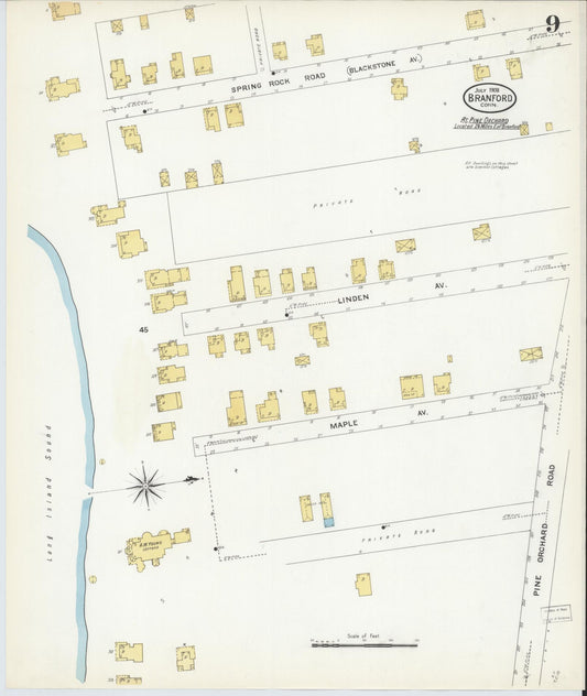 Sanborn Fire Insurance Map from Branford, New Haven County, Connecticut (1908), Sheet #0009 - Historic Sanborn Fire Insurance Map Print, vintage old map wall art, antique decor, genealogy gift, Connecticut Connecticut map