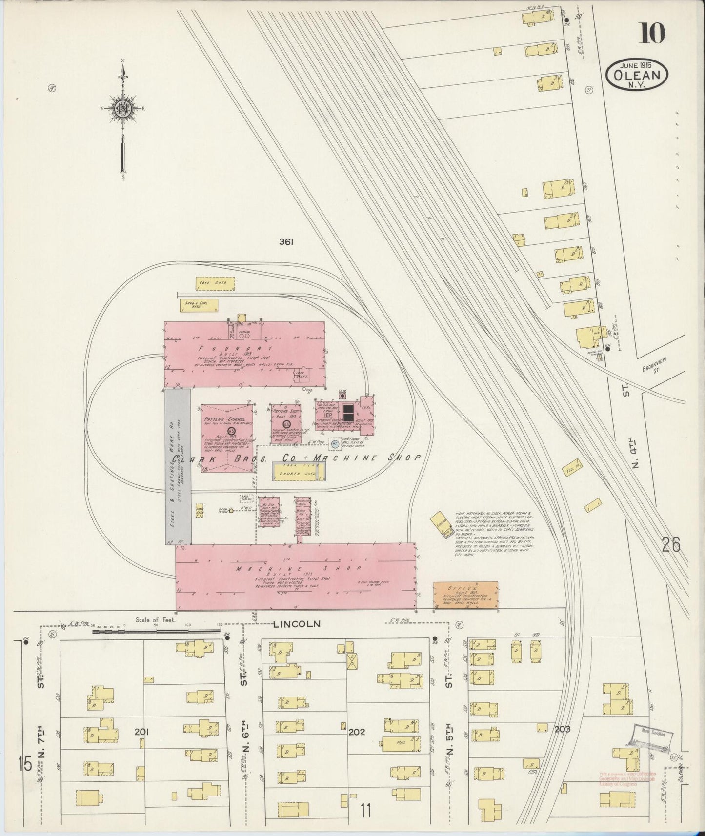 Sanborn Fire Insurance Map from Olean, Cattaraugus County, New York (1915), Sheet #0010 - Historic Sanborn Fire Insurance Map Print, vintage old map wall art, antique decor, genealogy gift, New York New York map