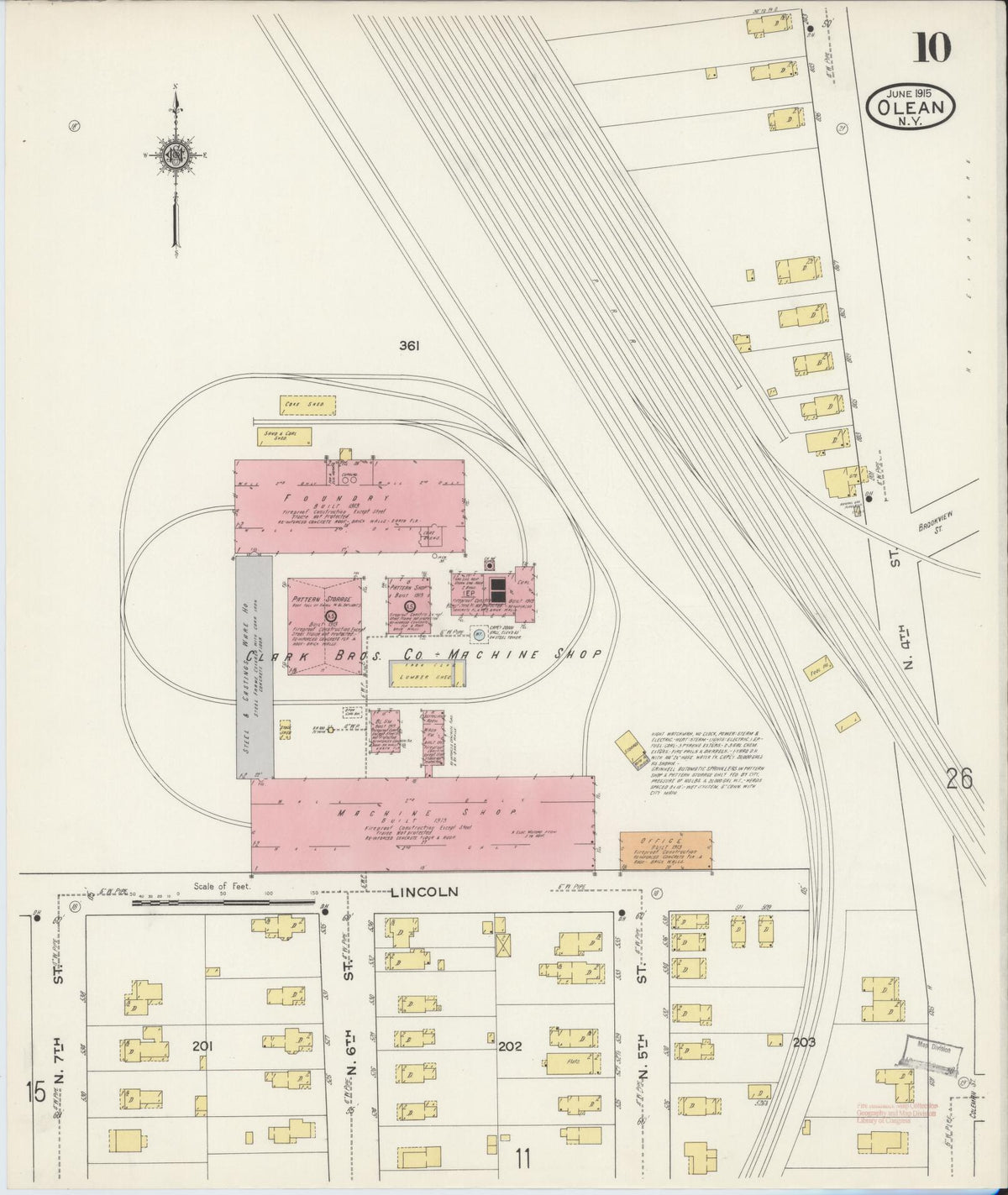 Sanborn Fire Insurance Map from Olean, Cattaraugus County, New York (1915), Sheet #0010 - Historic Sanborn Fire Insurance Map Print, vintage old map wall art, antique decor, genealogy gift, New York New York map