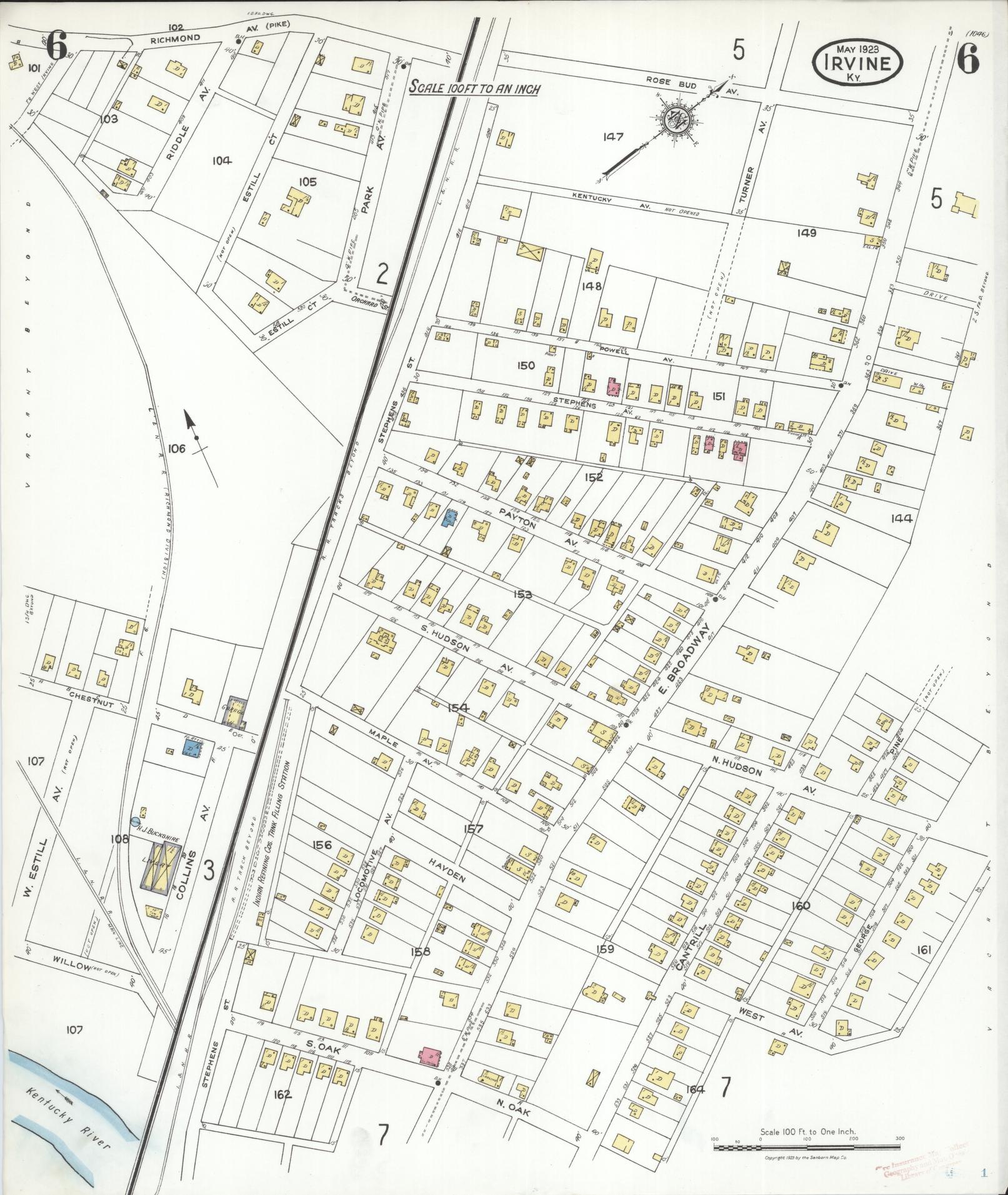 Sanborn Fire Insurance Map from Irvine, Estill County, Kentucky (1923), Sheet #0006 - Historic Sanborn Fire Insurance Map Print, vintage old map wall art, antique decor, genealogy gift, Kentucky Kentucky map