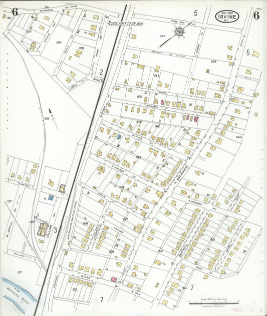 Sanborn Fire Insurance Map from Irvine, Estill County, Kentucky (1923), Sheet #0006 - Historic Sanborn Fire Insurance Map Print, vintage old map wall art, antique decor, genealogy gift, Kentucky Kentucky map