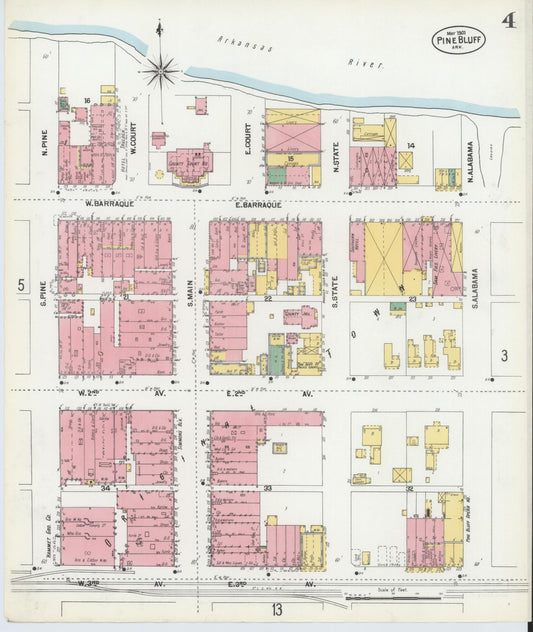 Sanborn Fire Insurance Map from Pine Bluff, Jefferson County, Arkansas (1901), Sheet #0004 - Historic Sanborn Fire Insurance Map Print, vintage old map wall art, antique decor, genealogy gift, Arkansas Arkansas map