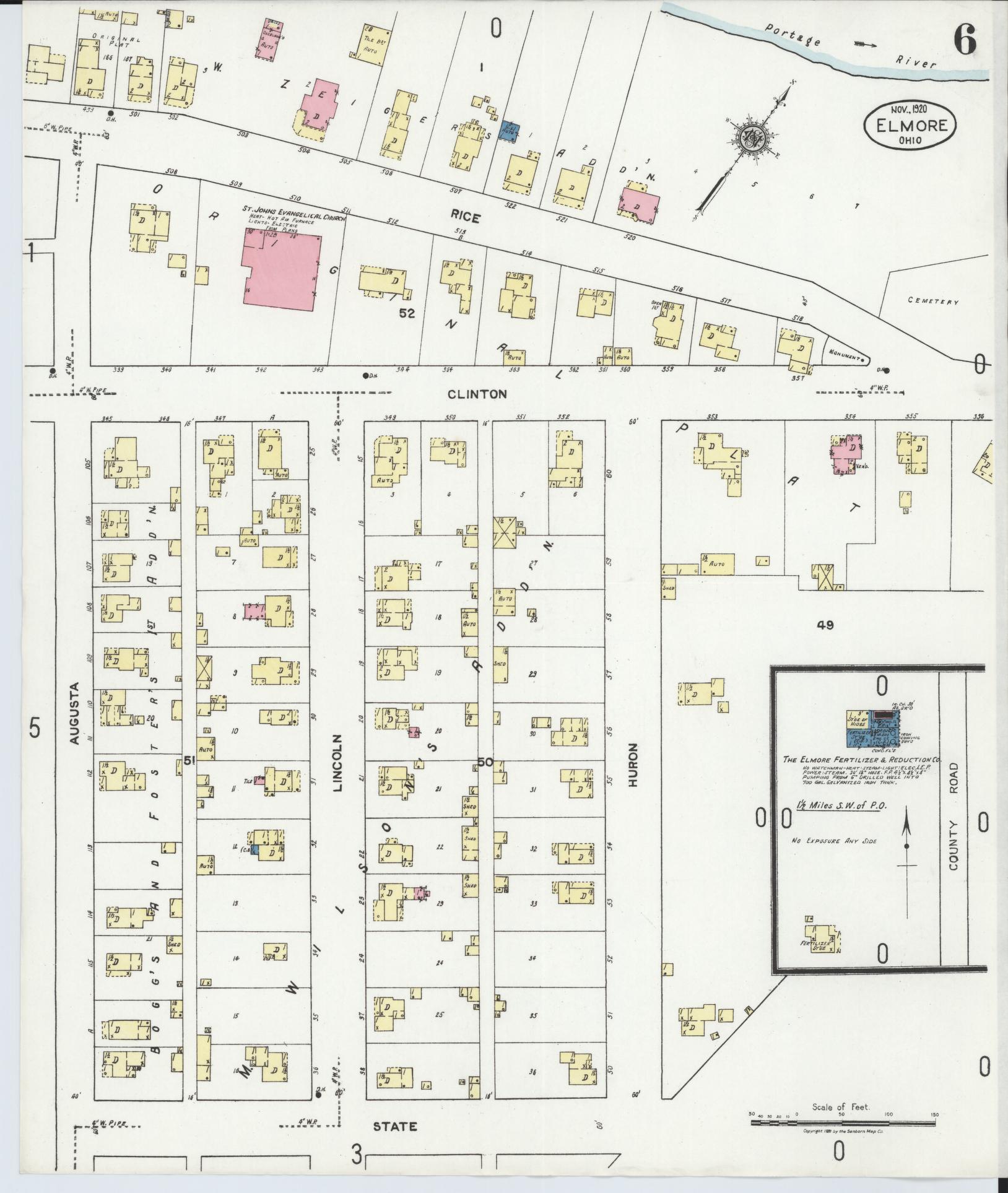 Sanborn Fire Insurance Map from Elmore, Ottawa County, Ohio (1920), Sheet #0006 - Complete Map Set gallery image, historic Sanborn map, vintage wall art, Ohio Ohio