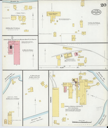 Sanborn Fire Insurance Map from Holland, Ottawa County, Michigan (1902), Sheet #0020 - Historic Sanborn Fire Insurance Map Print, vintage old map wall art, antique decor, genealogy gift, Michigan Michigan map