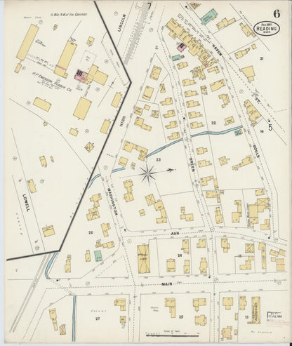 Sanborn Fire Insurance Map from Reading, Middlesex County, Massachusetts (1897), Sheet #0006 - Historic Sanborn Fire Insurance Map Print, vintage old map wall art, antique decor, genealogy gift, Massachusetts Massachusetts map