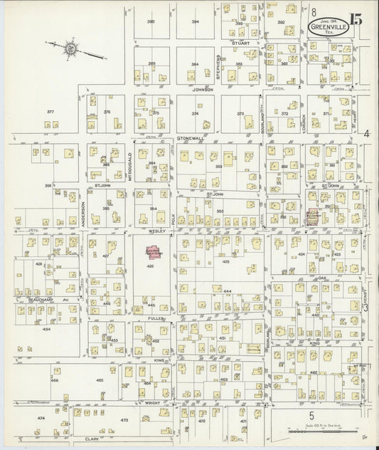 Sanborn Fire Insurance Map from Greenville, Hunt County, Texas (1914), Sheet #0015 - Historic Sanborn Fire Insurance Map Print, vintage old map wall art, antique decor, genealogy gift, Texas Texas map
