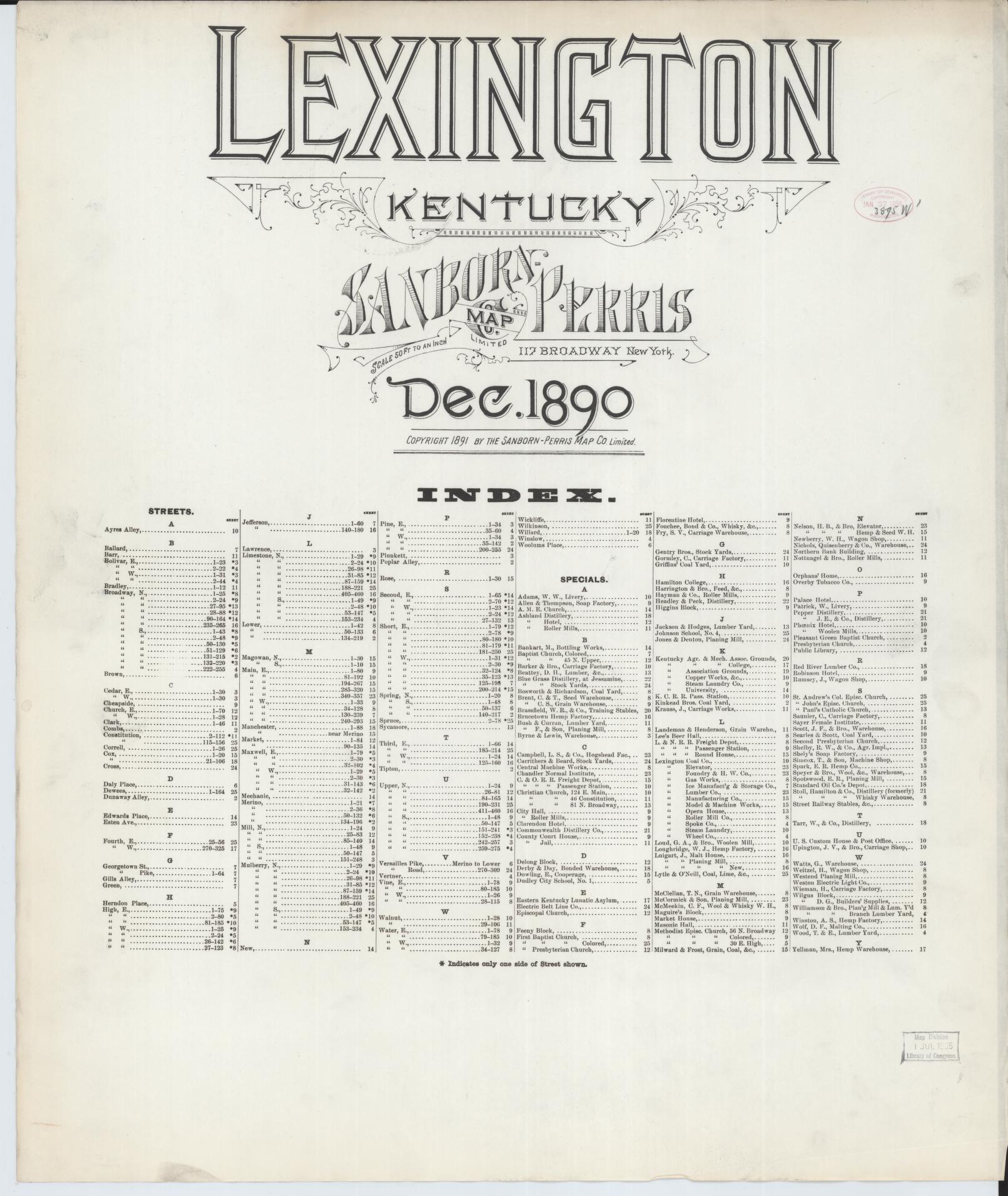 Sanborn Fire Insurance Map from Lexington, Fayette County, Kentucky. (1890) – Historic Sanborn Fire Insurance Map Print