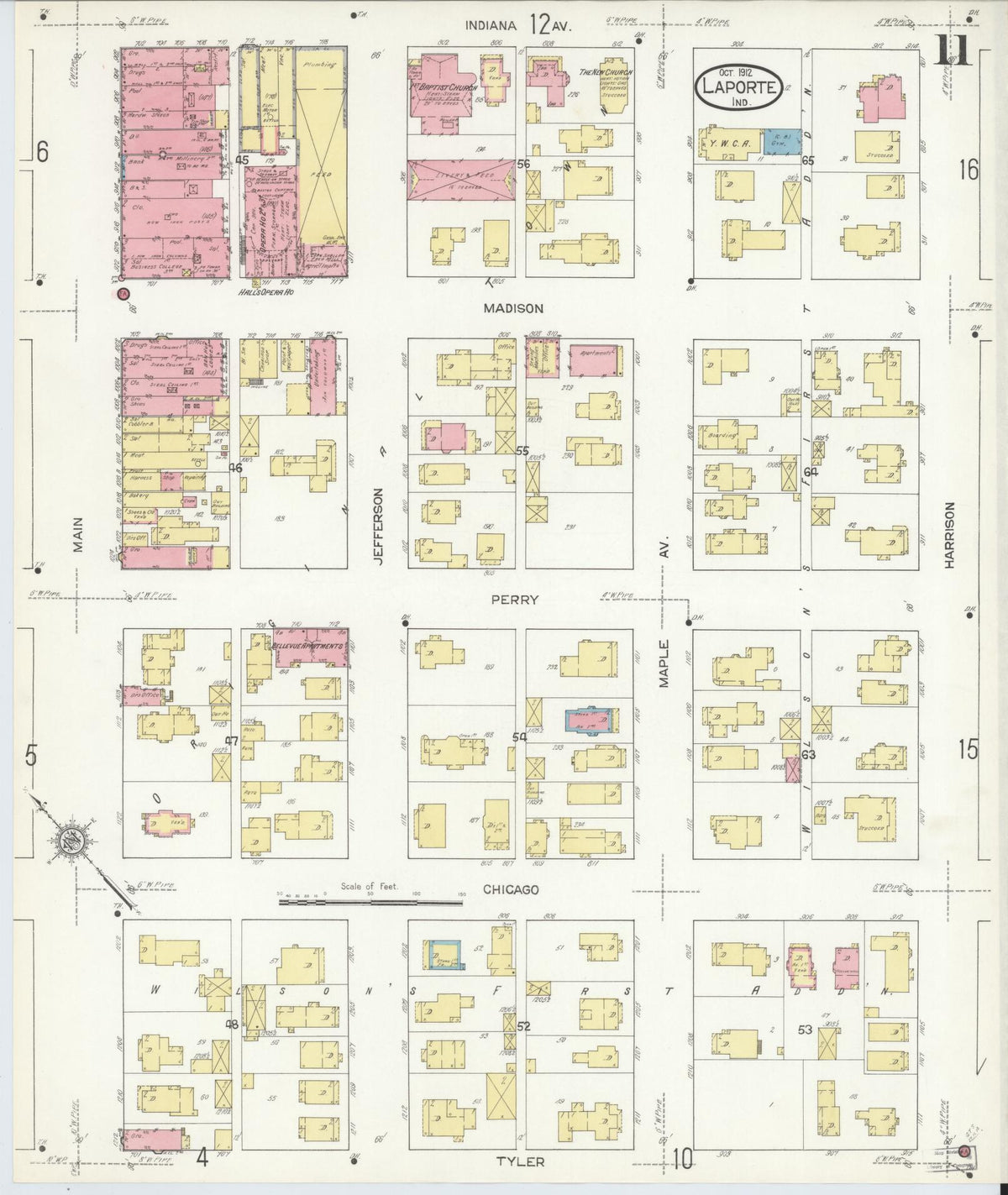 Sanborn Fire Insurance Map from La Porte, La Porte County, Indiana (1912), Sheet #0011 - Historic Sanborn Fire Insurance Map Print, vintage old map wall art, antique decor, genealogy gift, Indiana Indiana map
