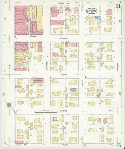 Sanborn Fire Insurance Map from La Porte, La Porte County, Indiana (1912), Sheet #0011 - Historic Sanborn Fire Insurance Map Print, vintage old map wall art, antique decor, genealogy gift, Indiana Indiana map