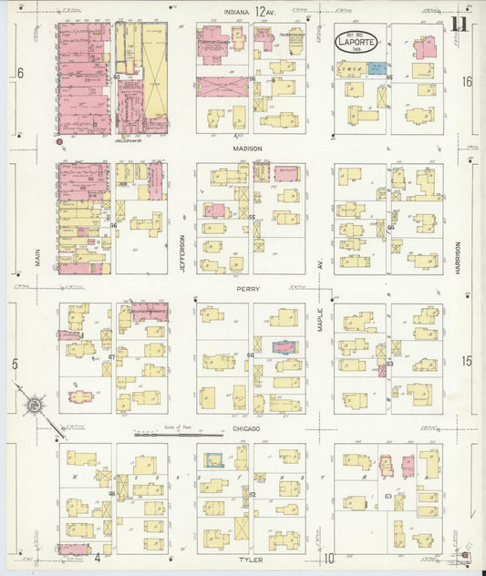 Sanborn Fire Insurance Map from La Porte, La Porte County, Indiana (1912), Sheet #0011 - Historic Sanborn Fire Insurance Map Print, vintage old map wall art, antique decor, genealogy gift, Indiana Indiana map
