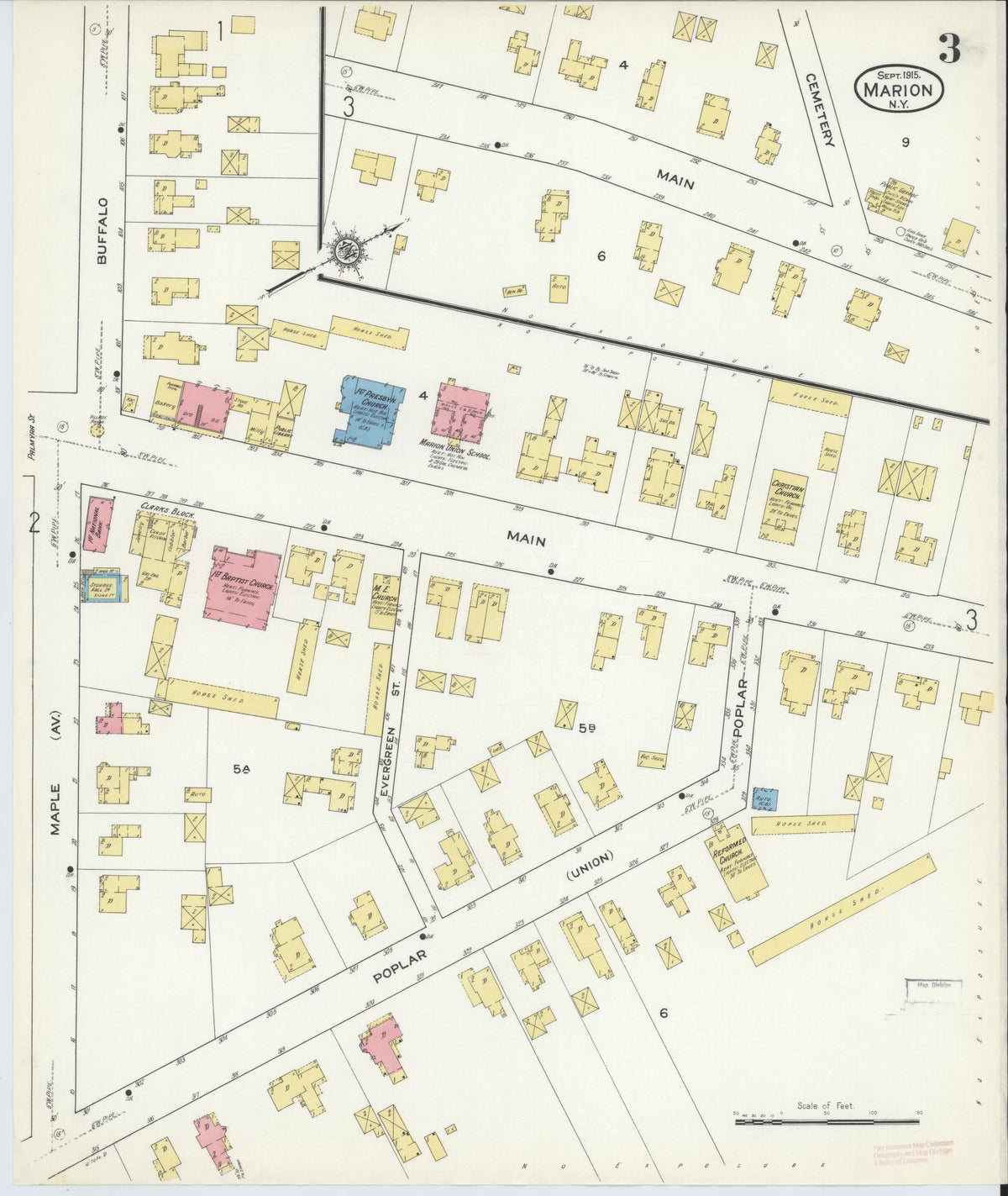 Sanborn Fire Insurance Map from Marion, Wayne County, New York (1915), Sheet #0003 - Historic Sanborn Fire Insurance Map Print, vintage old map wall art, antique decor, genealogy gift, New York New York map