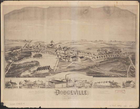 Dodgeville, Massachusetts (1891) – Historic Bird’s-Eye View Panorama Print