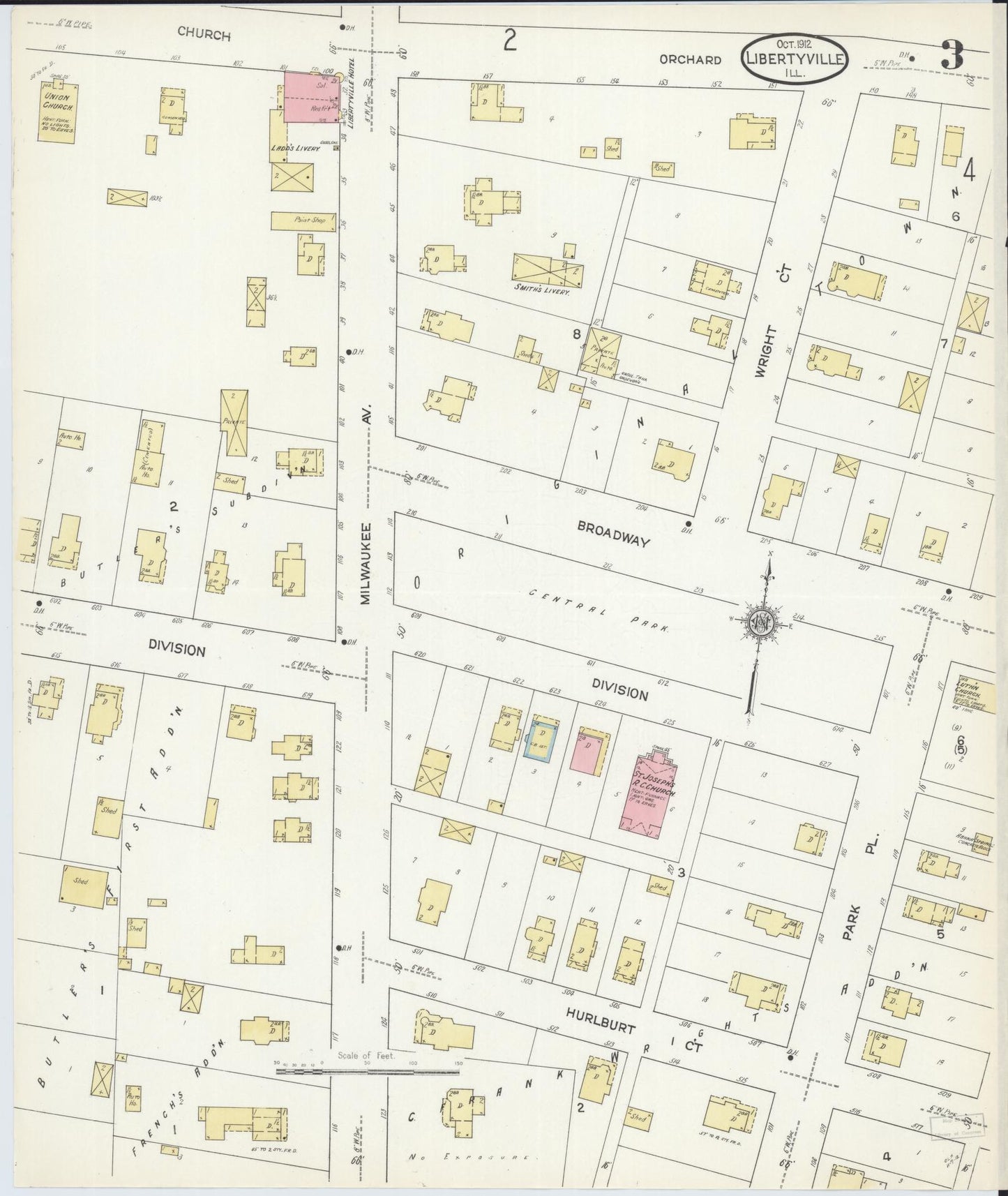 Sanborn Fire Insurance Map from Libertyville, Lake County, Illinois (1912), Sheet #0003 - Complete Map Set gallery image, historic Sanborn map, vintage wall art, Illinois Illinois