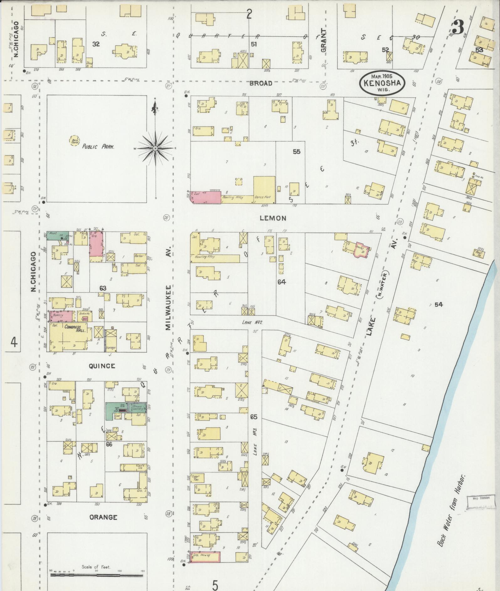 Sanborn Fire Insurance Map from Kenosha, Kenosha County, Wisconsin (1905), Sheet #0003 - Complete Map Set gallery image, historic Sanborn map, vintage wall art, Wisconsin Wisconsin