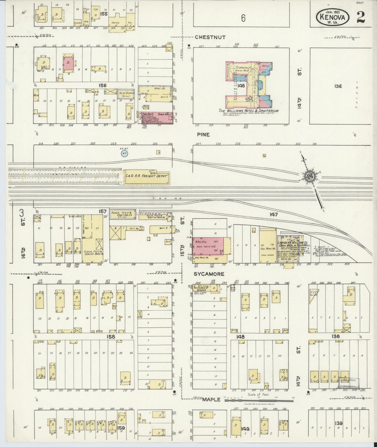 Sanborn Fire Insurance Map from Kenova, Wayne County, West Virginia (1921), Sheet #0002 - Historic Sanborn Fire Insurance Map Print, vintage old map wall art, antique decor, genealogy gift, West Virginia West Virginia map