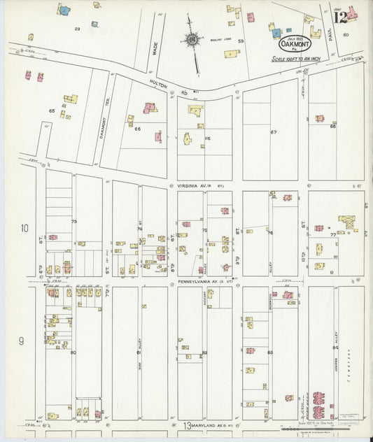 Sanborn Fire Insurance Map from Oakmont, Allegheny County, Pennsylvania (1921), Sheet #0012 - Historic Sanborn Fire Insurance Map Print, vintage old map wall art, antique decor, genealogy gift, Pennsylvania Pennsylvania map
