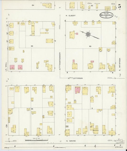 Sanborn Fire Insurance Map from Milledgeville, Baldwin County, Georgia (1913), Sheet #0005 - Historic Sanborn Fire Insurance Map Print, vintage old map wall art, antique decor, genealogy gift, Georgia Georgia map