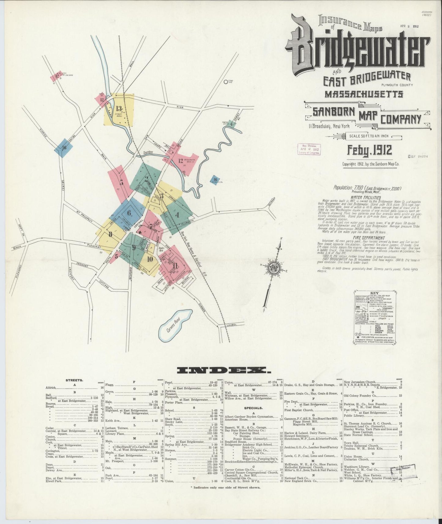 Sanborn Fire Insurance Map from Bridgewater, Plymouth County, Massachusetts (1912), Sheet #0001 - Historic Sanborn Fire Insurance Map Print, vintage old map wall art, antique decor, genealogy gift, Massachusetts Massachusetts map