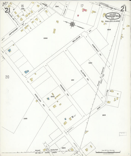 Sanborn Fire Insurance Map from Haddonfield, Camden County, New Jersey (1923), Sheet #0021 - Historic Sanborn Fire Insurance Map Print, vintage old map wall art, antique decor, genealogy gift, New Jersey New Jersey map