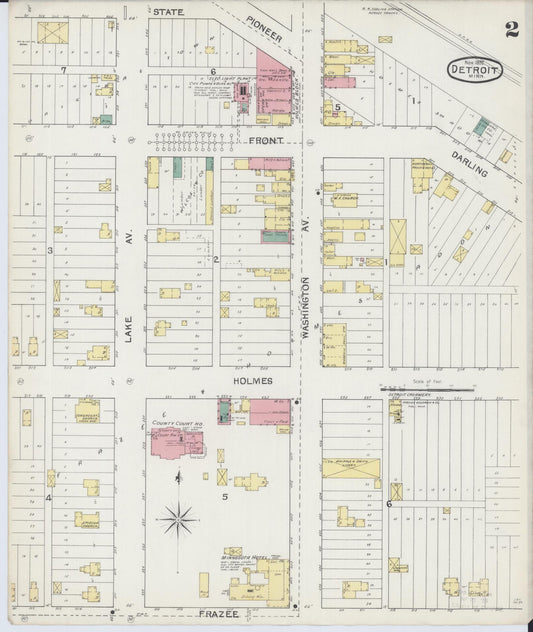 Sanborn Fire Insurance Map from Detroit Lakes, Becker County, Minnesota (1892), Sheet #0002 - Historic Sanborn Fire Insurance Map Print, vintage old map wall art, antique decor, genealogy gift, Minnesota Minnesota map