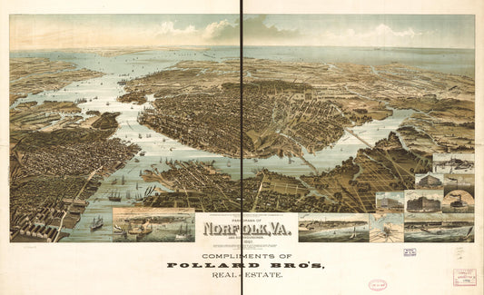 Panorama of Norfolk and surroundings 1892. (1892) – Historic Bird’s-Eye View Panorama Print